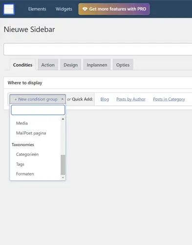 Via pull-down-menu's kun je aangeven wanneer je sidebar moet worden aangeroepen. © Nico van Dijk